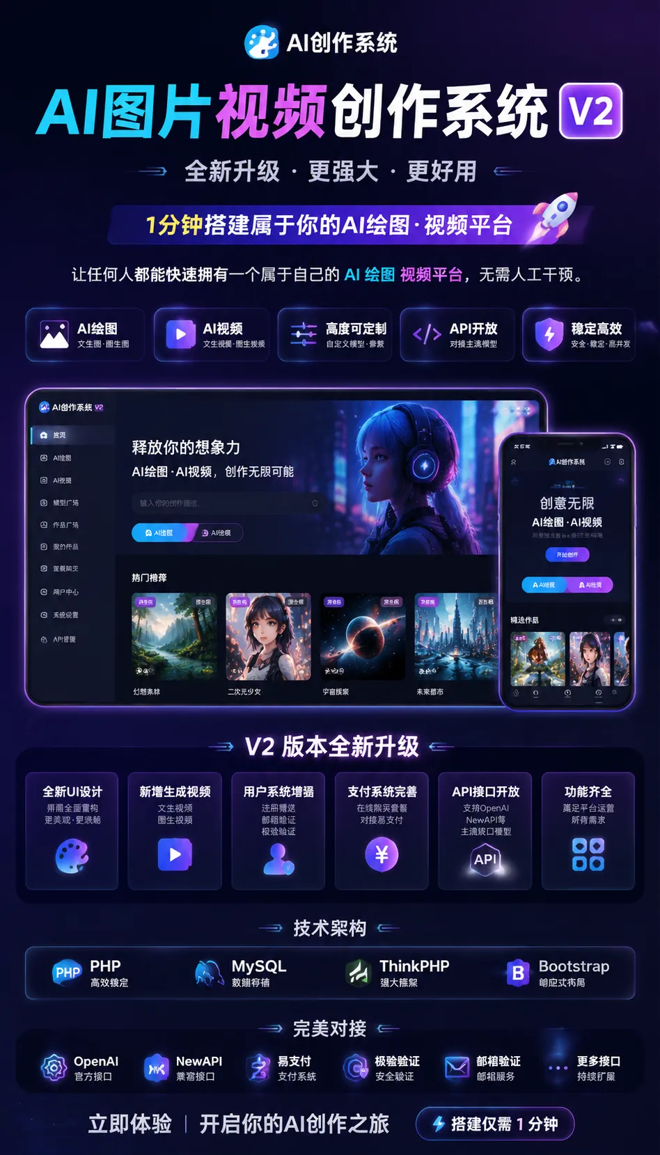 AI图片视频创作系统V2版本 可以对接 OpenAI NewAPI 等主流接口模型插图 mph68nor.png